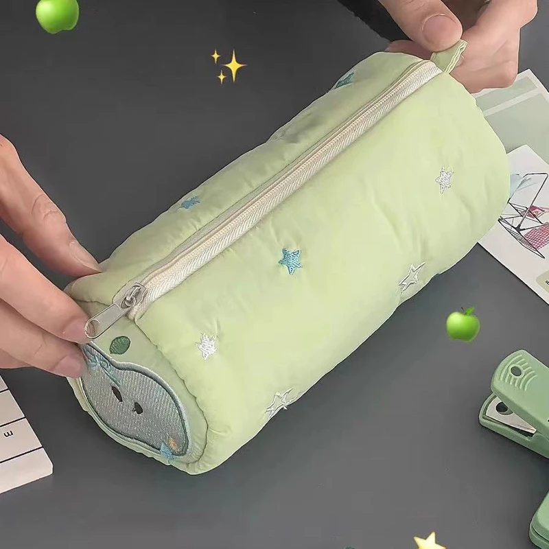 Estuche de lápices de pastel de manzana verde Kawaii, bolsa de almacenamiento, bolsa de cosméticos, papelería para estudiantes, suministros escolares, regreso a la escuela