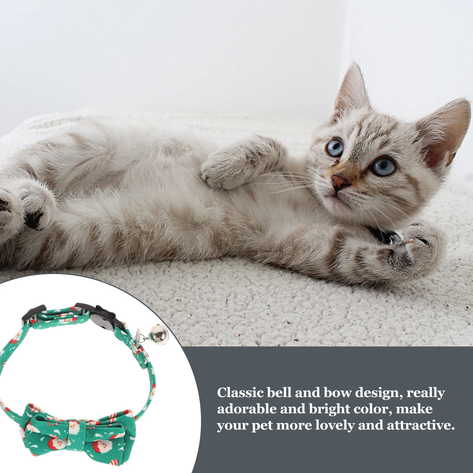 Adorable Christmas Cat Collar with Ringing Bell Bow Tie Adjustable Neck Strap for Kitten Small Medium Large Cats Holiday Party