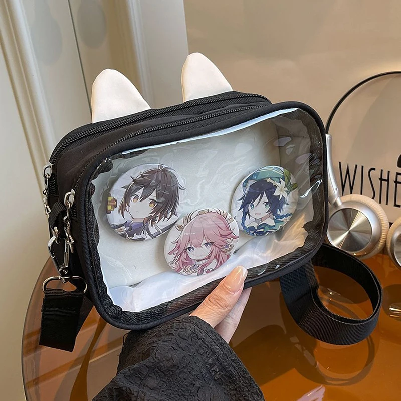 

HAEX Kawaii Mini Women Ita Bags 2025 Transparent Doll Show Crossbody Shoulder Bag Fashion Cat Ear DIY Anime Badge Bolso Mujer