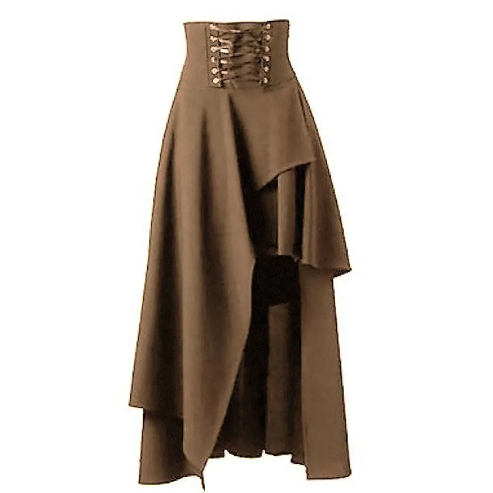 Vintage Women Steampunk Gothic Skirts Lace-Up Medieval Skirt Black Fairy Victorian Asymmetrical Skirt Costume Performance Clothe