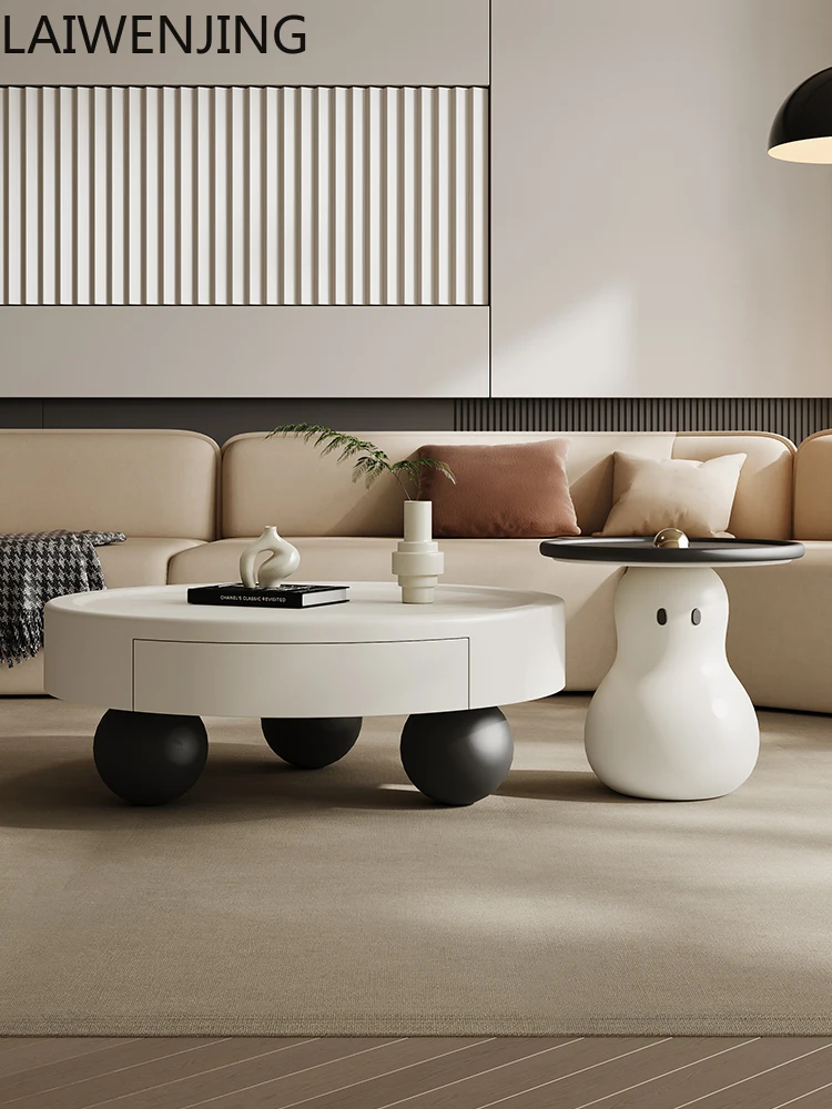 

HLZ кремовый ветер круглый журнальный столик комбинированная краска для выпечки минималистичный гостиная бытовая небольшая квартира для хранения