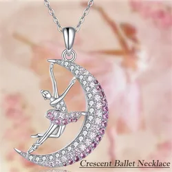 Exquisite and Elegant Crescent Moon Ballet Girl Colorful Rhinestone Pendant Necklace for Women Gorgeous Women Party Jewelry Gift
