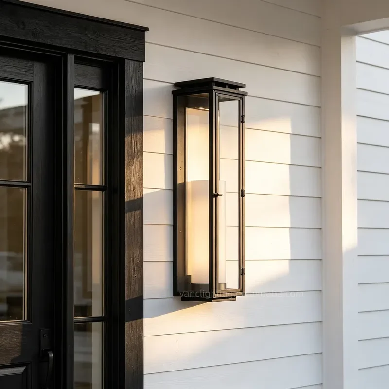 Modern Black Outdoor Wall Light Clear Glass Frosted White Cylinder Shade Exterior Wall Sconce for Entryway Garden Garage