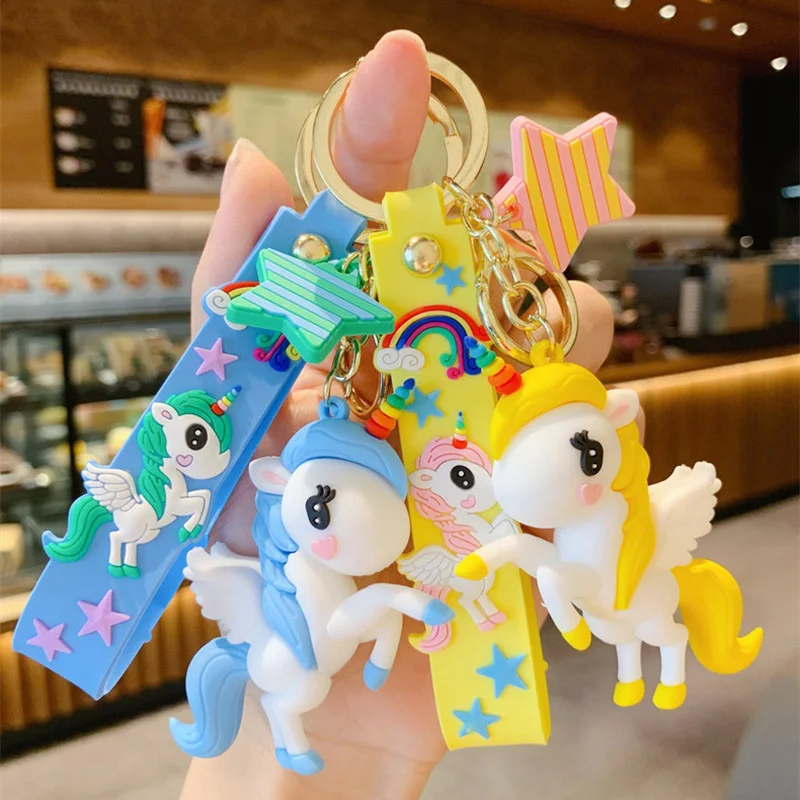 Cartoon Rainbow Horse Key Ring Cute Unicorn Car Key Chain Pendant Creative Bag Pendant Ring Small Gift Keychains Wholesale