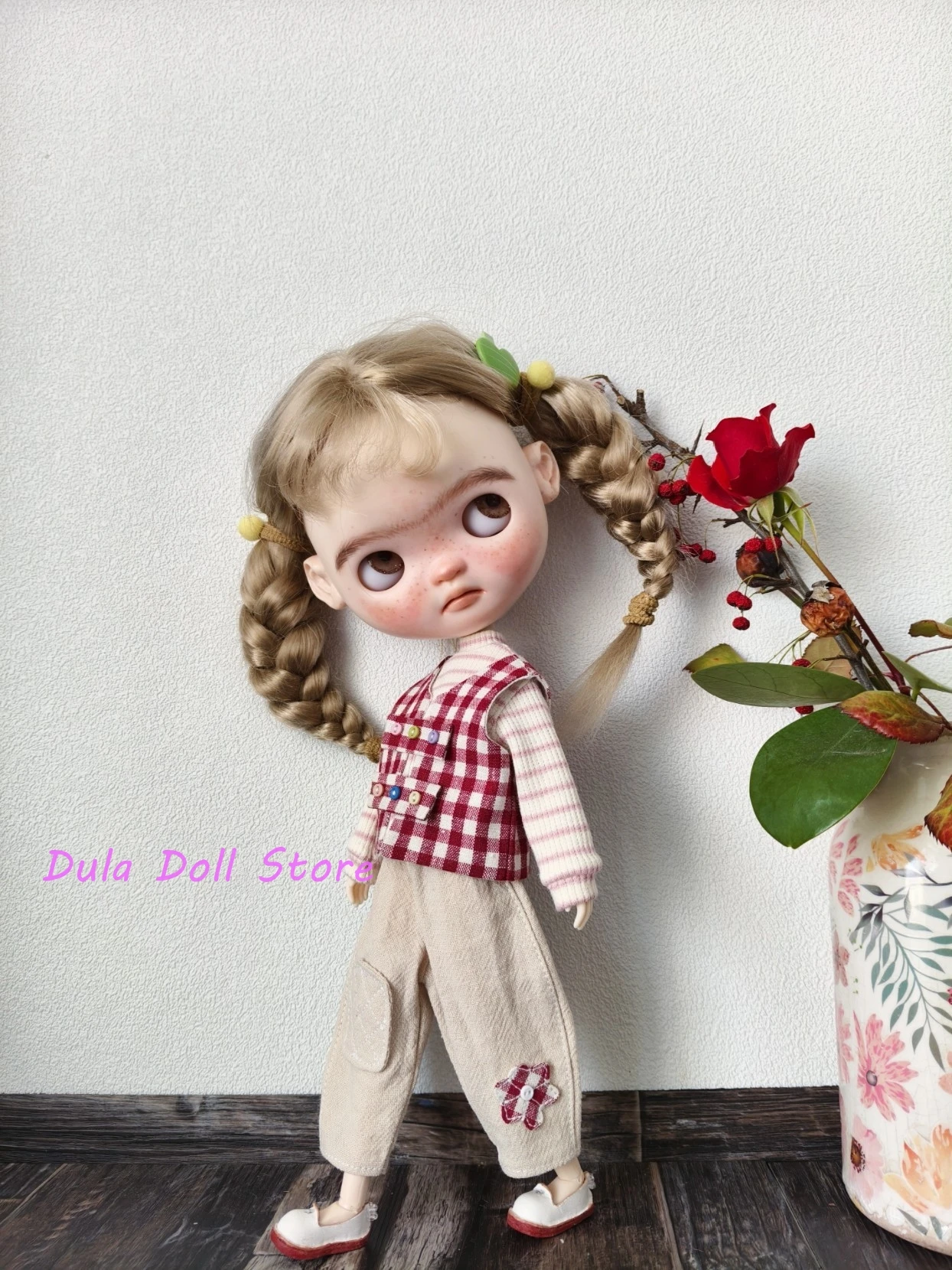 

Dula Doll Clothes Dress tops ➕ Pink grid vest ➕ pants Blythe Landoudou Landazz ob24 ob22 Azone Licca ICY Bjd Doll