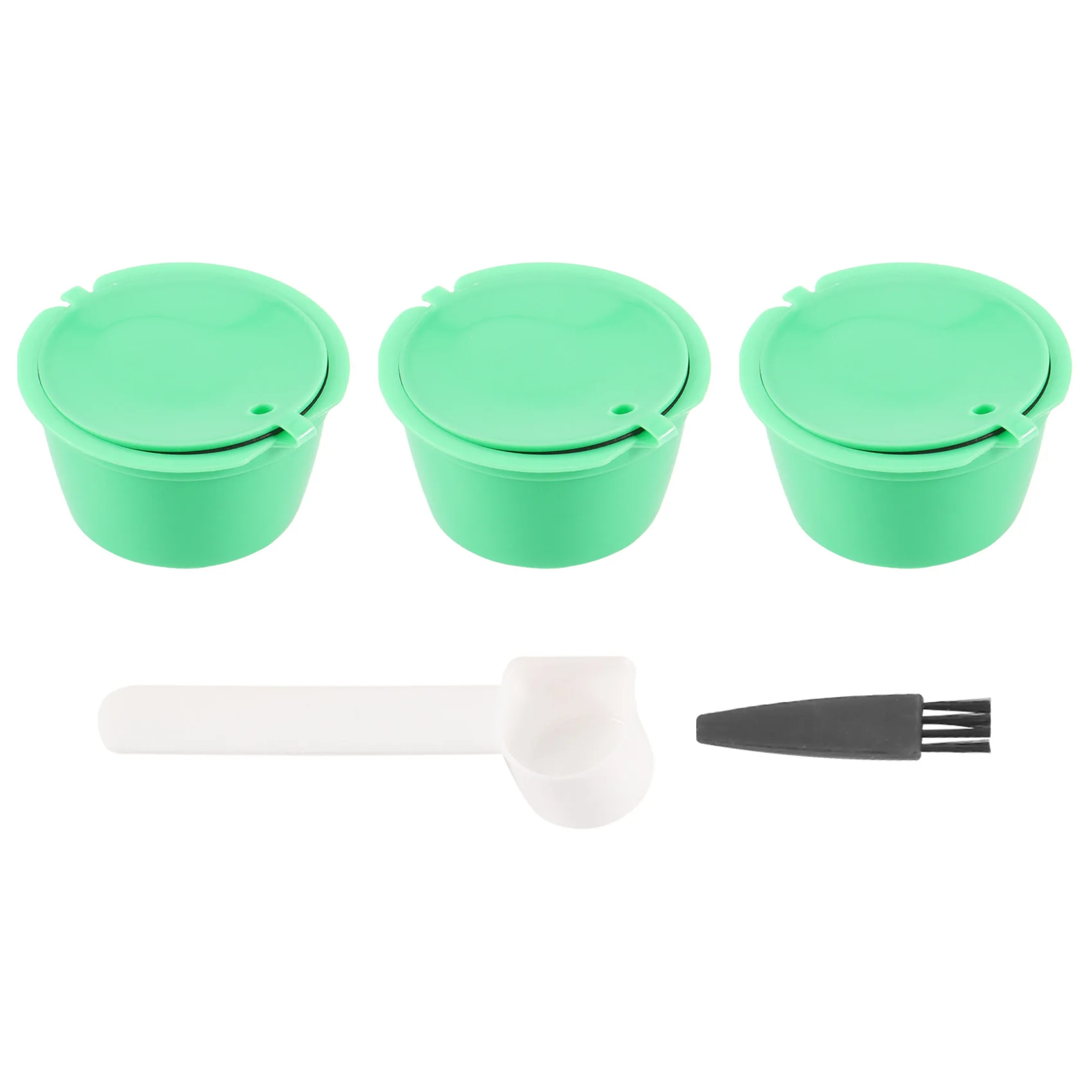 1Set Refillable Coffee Capsules Pods Reusable Coffee Filter Plastic with Spoon Brush High Quality Green