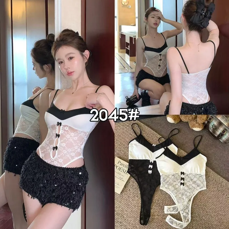 Bow Strappy Top with Lace Trim Pure Desire Style Slim Fit Bodysuit Sexy Layering Cami with Ties Stretchy Y2K Ribbed Bralette