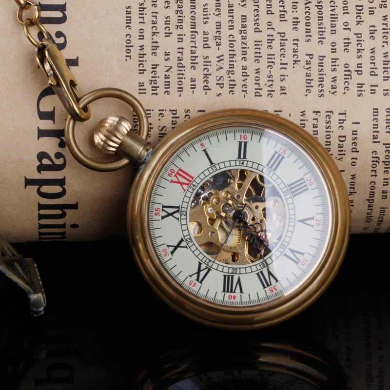 Antique Vintage Mens Hand Wind High Quality Mechanical Pocket Watches with Chain Relogio DeBolso PJX049