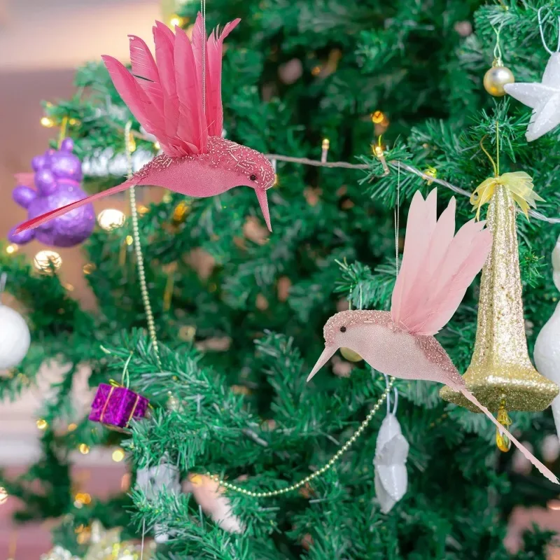 Artificial Feather Hummingbird Foam Simulation Bird Figurine Xmas Tree Hanging Ornament Christmas Home Party Holiday Decoration
