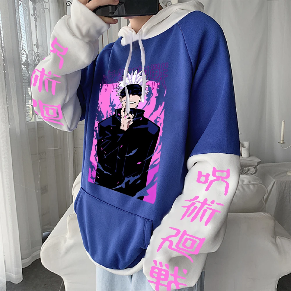 حار مانغا Jujutsu Kaisen Satoru Gojo الجرافيك هوديس المتضخم مقنعين البلوز طويلة الأكمام قلنسوة من القطن الرجال ملابس حريمي #4