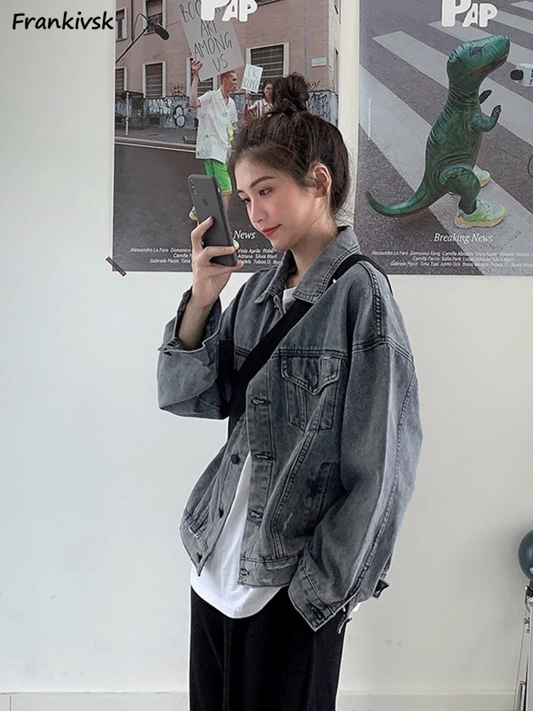 S-5XL outono jaquetas mulheres denim streetwear estudantes bloqueio diário moda lounge wear estilo coreano exterior minimalista chique