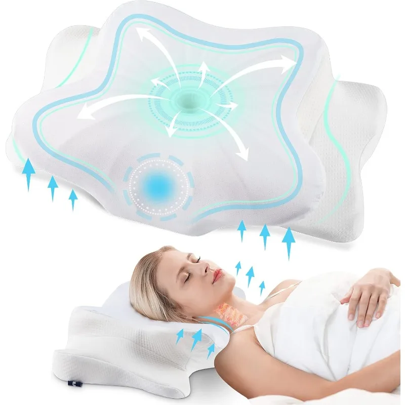 Cervical Pillow for Neck and Shoulder,Contour Pillow,ErgonomicNeck Support Pillow for Side Back Stomach Sleepers with Pillowcase