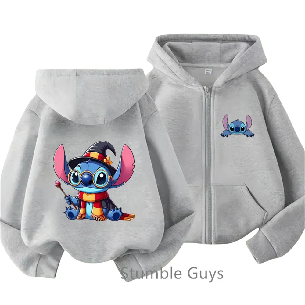 Girls Stich Clothes Boys Long Sleeve Fashion Casual Trucksuit 3-14y Kawaii Children Stitch Hoodies Kids Teen Zipper Sweatshirt