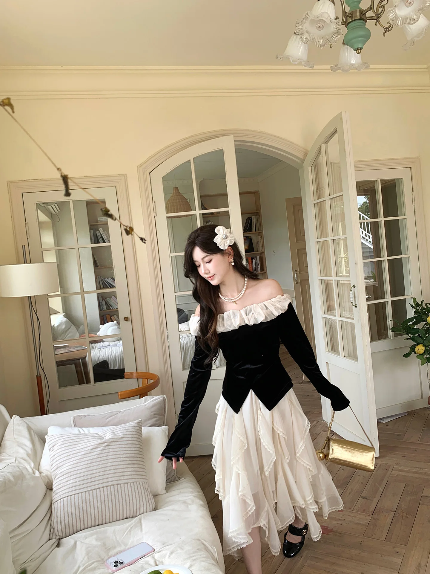 

Женская юбка DbyDoi А-силуэта, двухслойная, белая, длинная, многоярусная, повседневная, с завышенной талией, из полиэстера, готовая к путешествиям