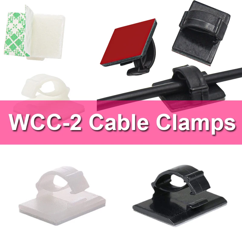 100pcs WCC-2 Cable Clamp Self Adhesive Wire Clip Tie Fixer Mounting Desk Line Holder Organizer Fastener White Black