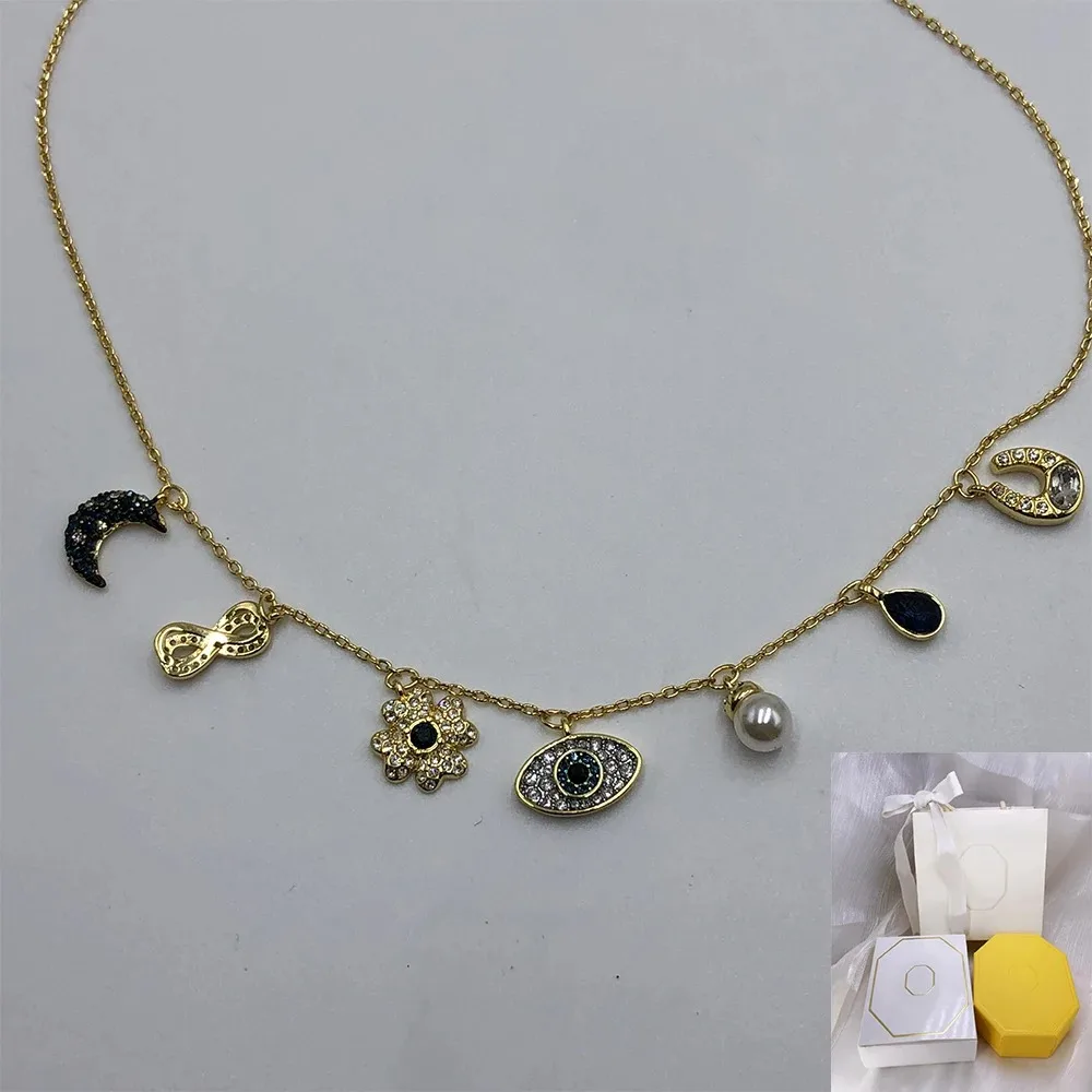 

Новая мода символика ожерелье на шею имитация кристалла жемчуга Луна счастливая трава синий глаз дьявола романтические ювелирные изделия подарок