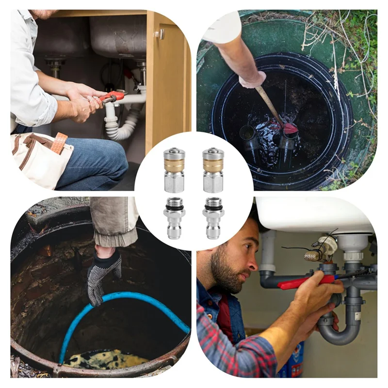 GTBL 4 Pcs Sewer Jetter Nozzle Set, For Pressure Washer Drain Jet Hose Tips With 1/4Inch NPT Quick Connector 5000 PSI