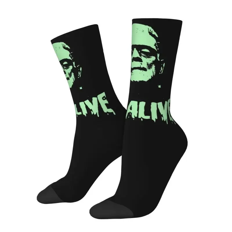 Fun Printed Frankenstein Socks for Women Men Stretchy Summer Autumn Winter Horror Movie Crew Socks