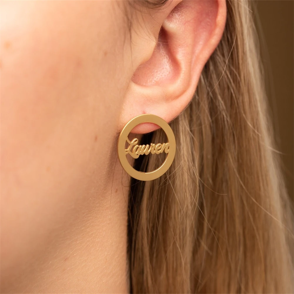 

Customized Name Stud Earrings Stainless Steel Circle Earrings Personalized Accesorios Mujer Gift for Women Girl Jewelry