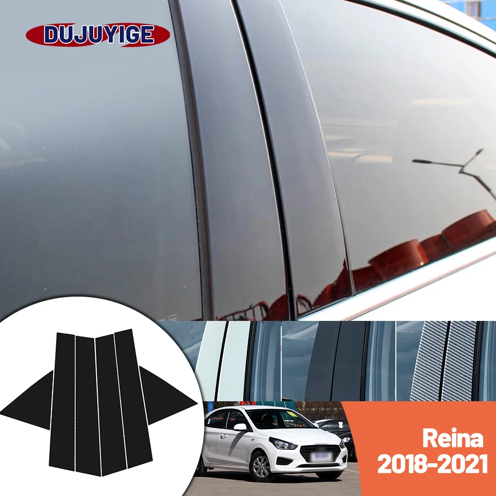 

Bright black carbon fiber door and window B C Pillar sticker suitable For Hyundai Reina 2018-2021 2019 2020