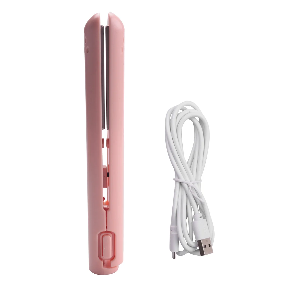 

USB Cable Mini Portable Hair Straightener for Straight and Curling Dual-Use Curling Irons for Students Pink