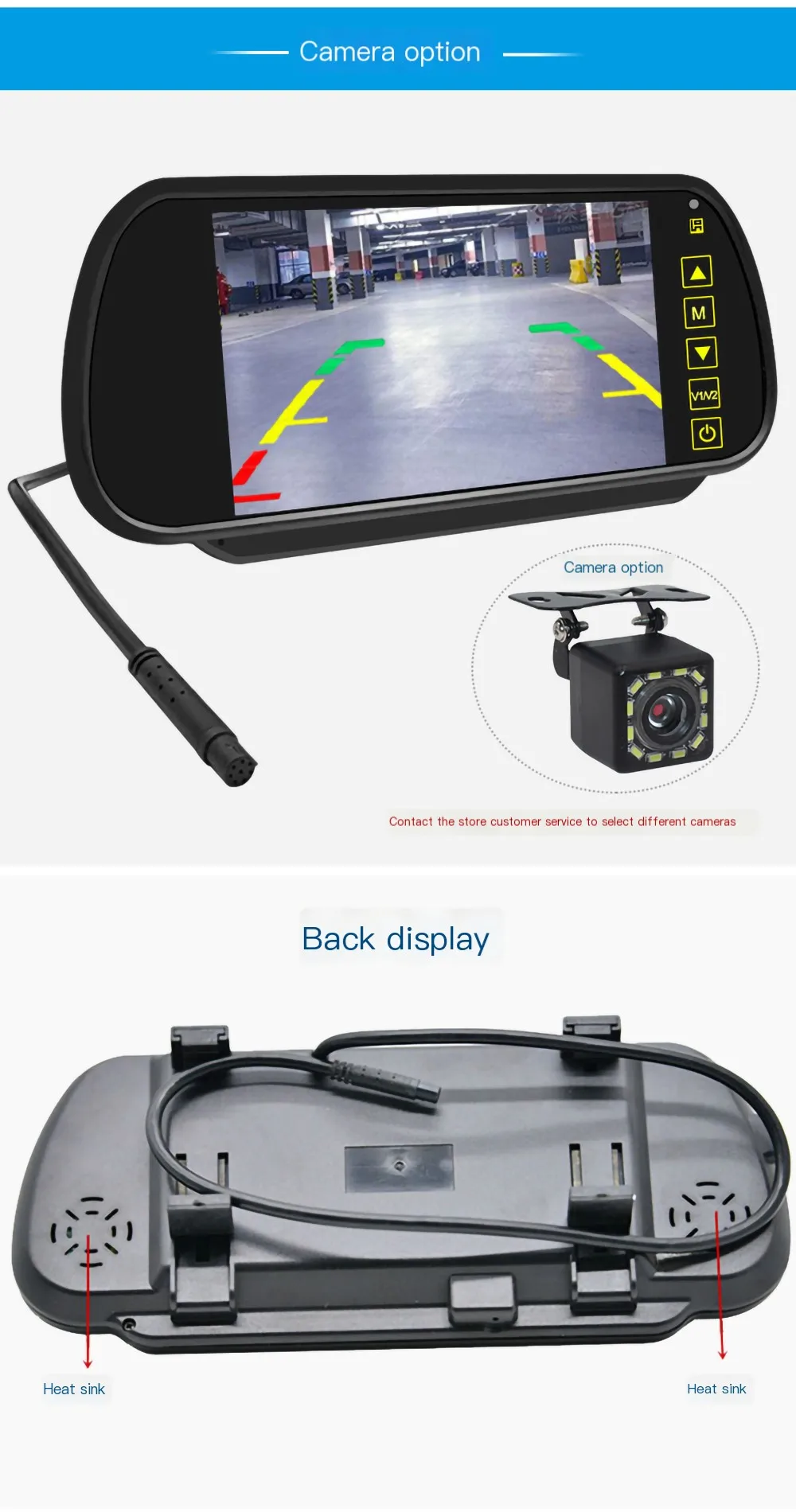 7-Inch High-Definition Achteruitrijcamera Display Twee-weg Av Output 12V-24V Universele voertuig Gemonteerde Monitoring Reverse Beeldweergave