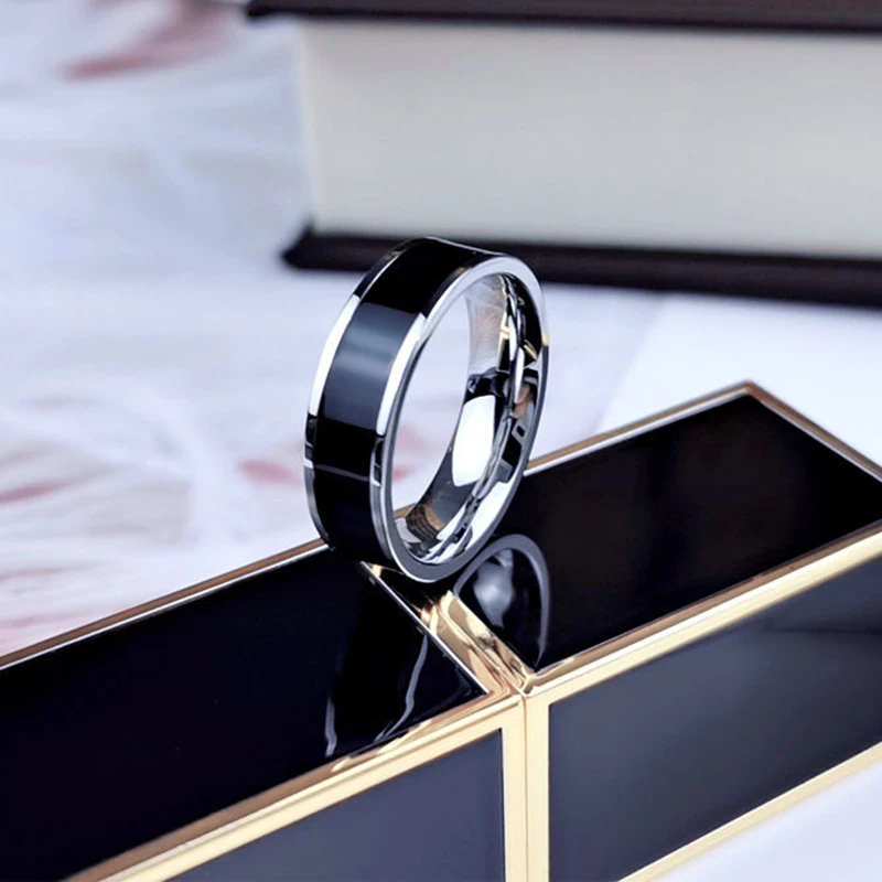 

Fashion 6mm Rose Gold Color White Black Enamel Charm Ring for Woman Man Wedding Jewelry Gift 316L Stainless Steel Never Fade