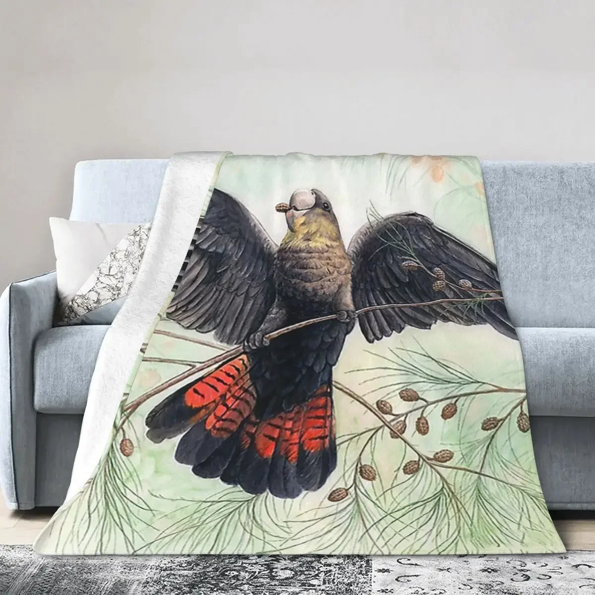 Glossy Black Cockatoo Art By Nadya Neklioudova Blanket Soft Warm Flannel Throw Blanket Cover for Bed Picnic Travel Home Couch