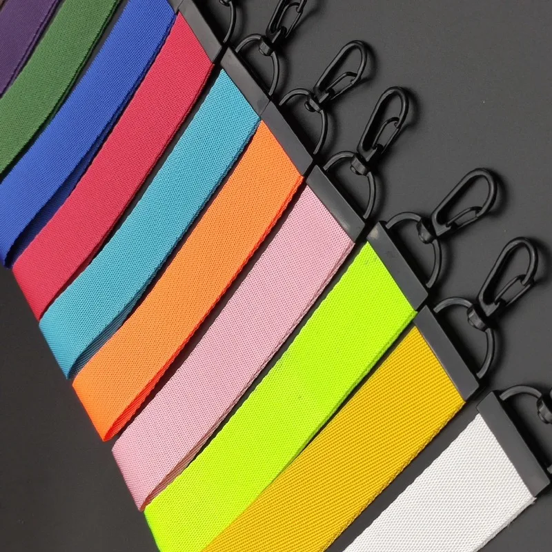 Custom LOGO Keychain Blank Solid Color Ribbon Personalize Text Bookbag Webbing Pendant Motorcycle Keyring Weave Short Lanyard