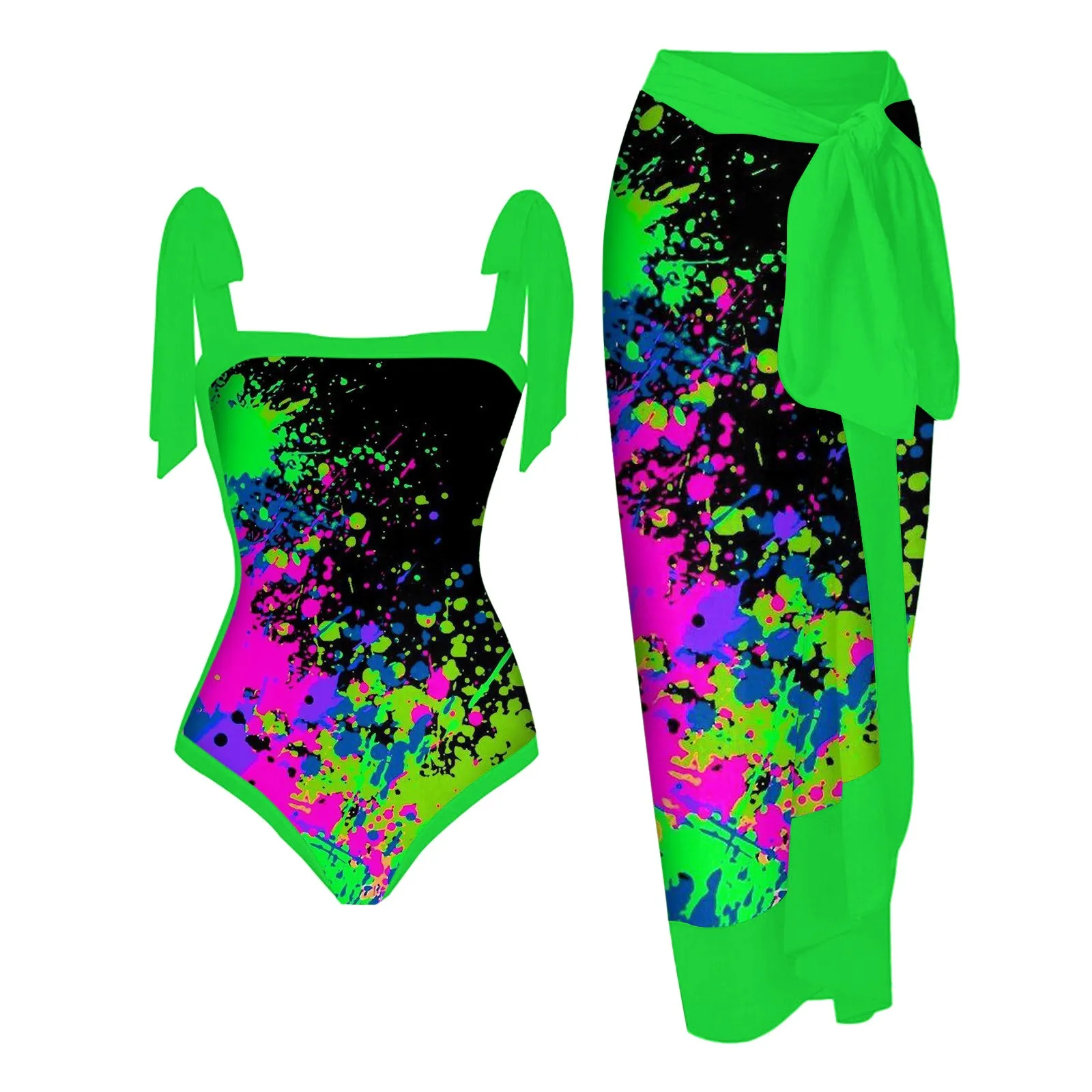 Bañador de una pieza con estampado Floral para mujer, traje de baño Sexy con cordones y conjuntos de Bikini de moda, conjunto de Tankinis de 2 piezas