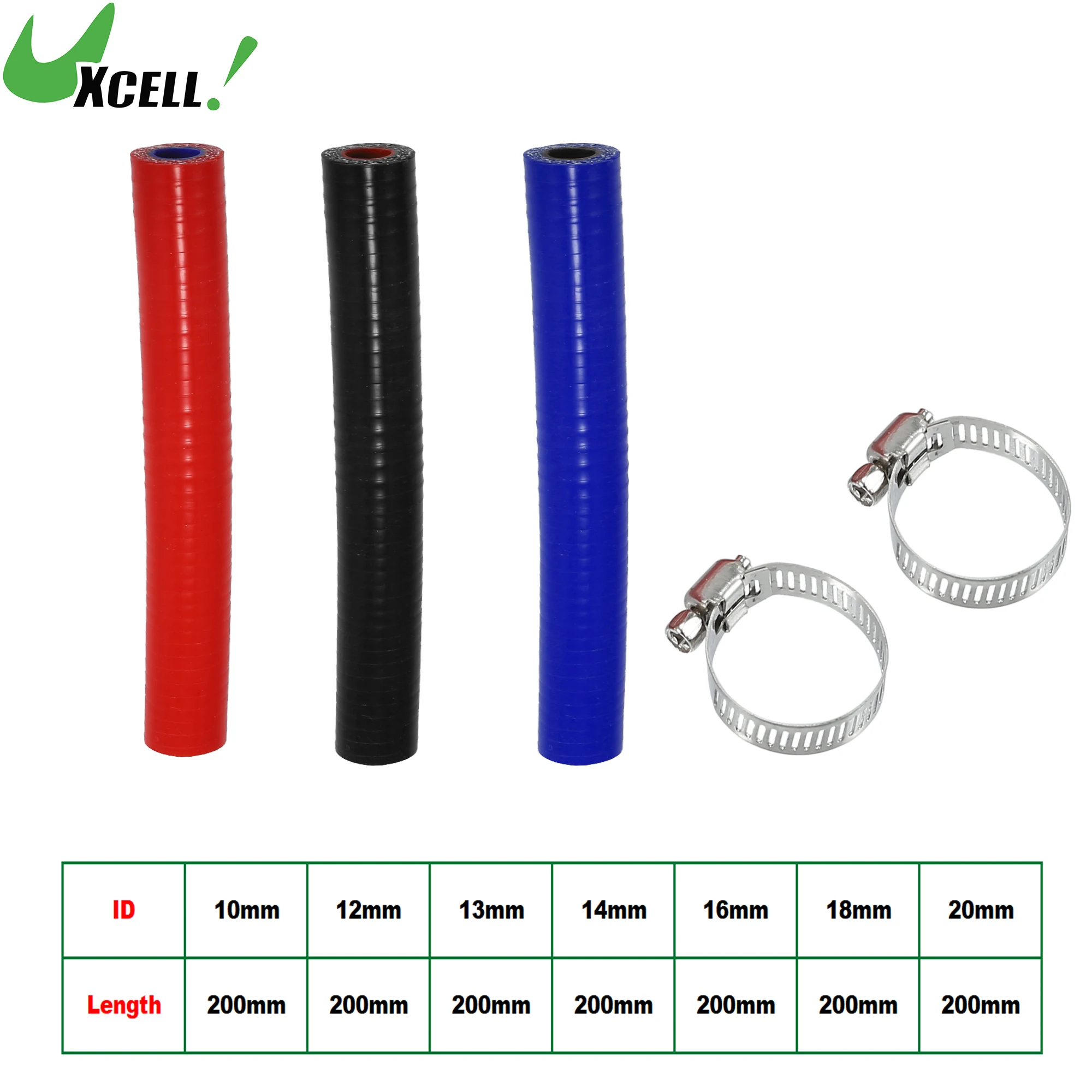 

UXCELL 10mm 12mm 13mm 14mm 16mm 18mm 20mm ID Car Straight Silicone Hose Coupler Intercooler Tube with Clamps 200mm Long