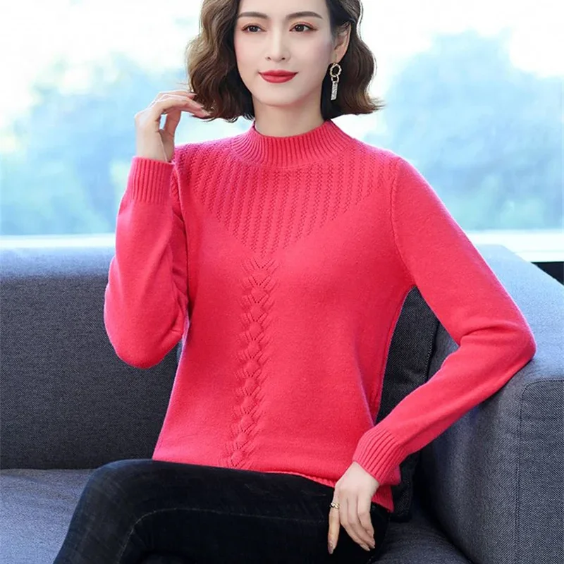 

2025 Autumn Winter Women Sweaters New Half High Neck Warm Bottoming Shirt Wool Pullover Tops Pull Knitted Jumpers Femme S-3XL