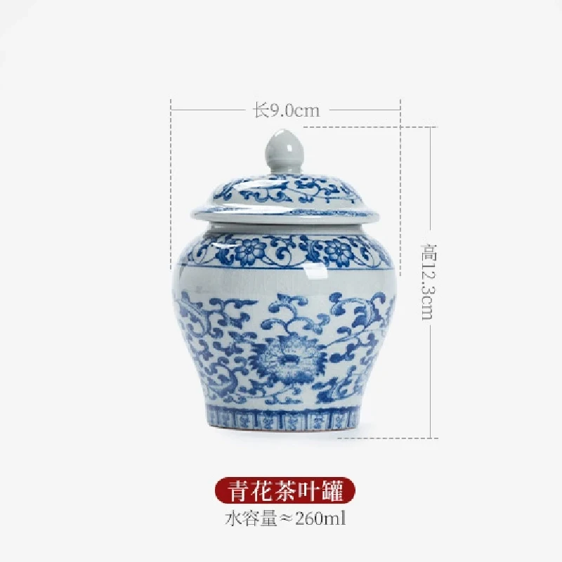 Blue and White Porcelain Tea Jar Ceramic Jar with Lid Candy Sealed Box Retro Ice Cracked Glaze Tea Storage Jar Storage Container