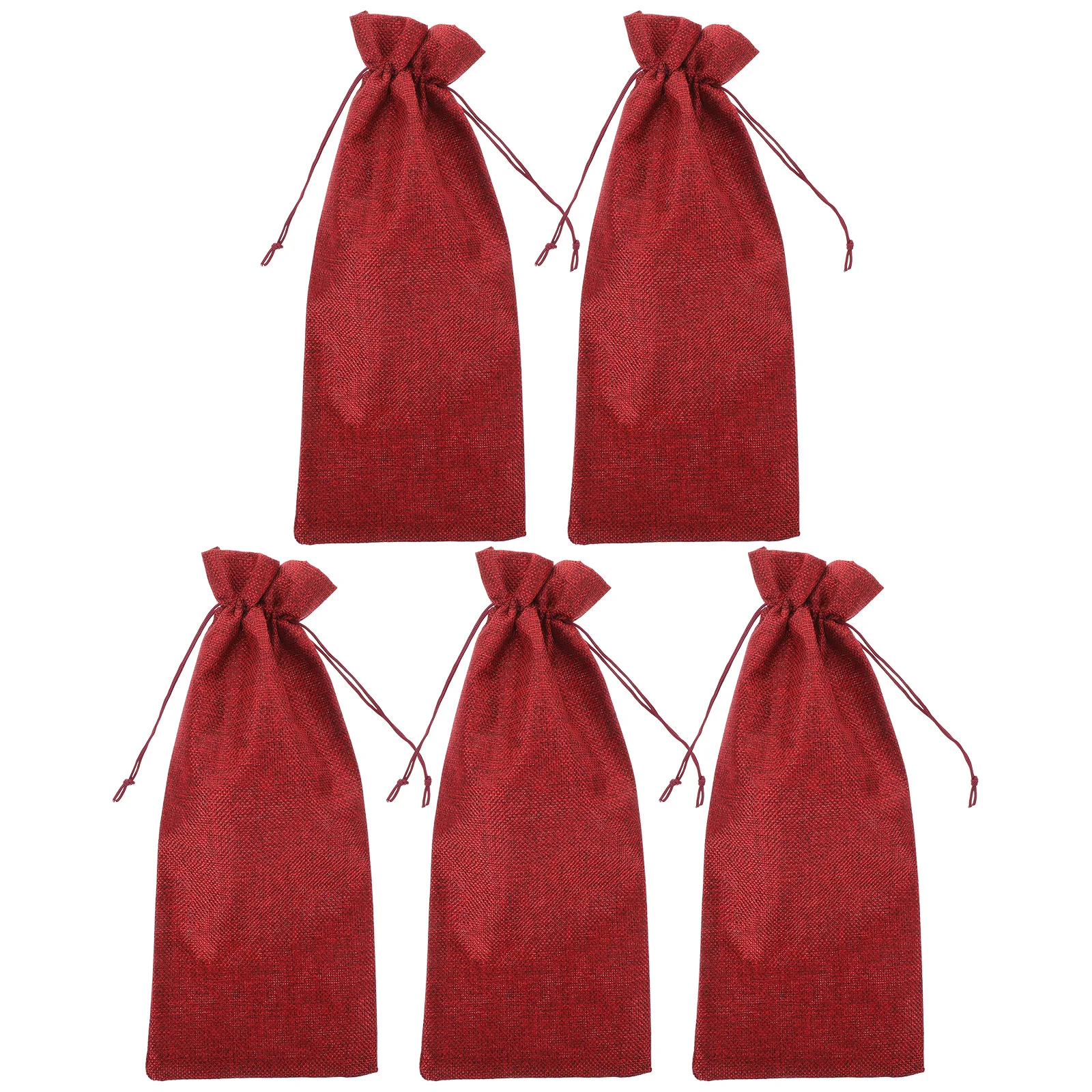 5 Pcs Drink Pouches Burlap Bottle Bag Packaging Bags Gift Cold Brew Red Linen