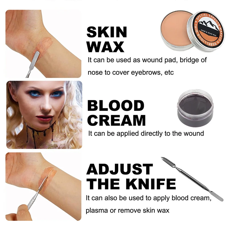 Scar Wax Set with Scraper: Create realistic Special Effects for Halloween or Cosplay-Body Painting,Fake Wounds and Modeling Wax