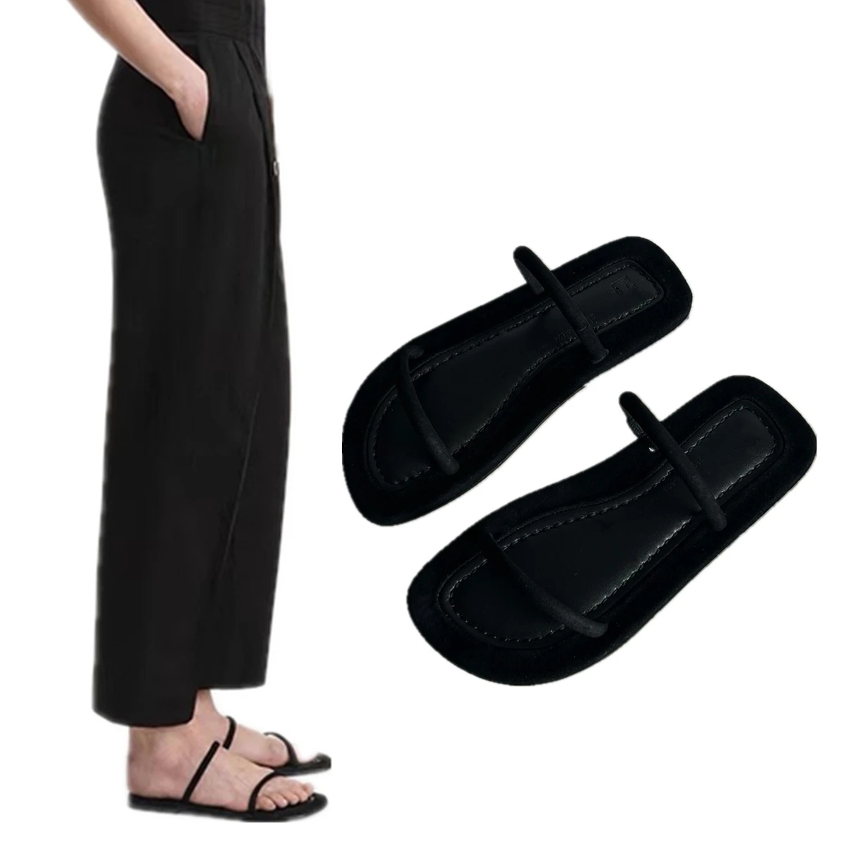 

Maxdutti Minimalist Women's Flat Slippers Summer Flat Straps Shoes French Genuine Leather Handmade minimalist Elegant Sandals Sh