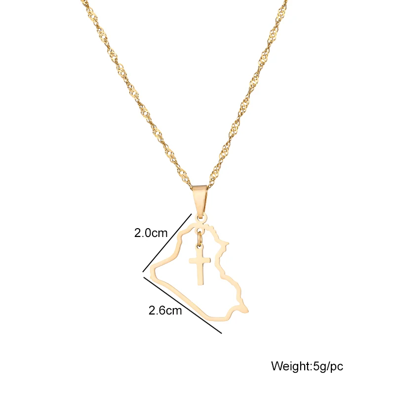 Mode Republik Irak Karte Anhänger Halskette Edelstahl Männer Frauen Herz Kreuz Karten Schmuck Geschenk – Detail 7