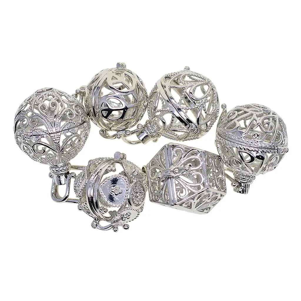 Essential Oil Diffuser Locket Pendant Platinum Plated Filigree Beads Box Jewelry for Gift Set