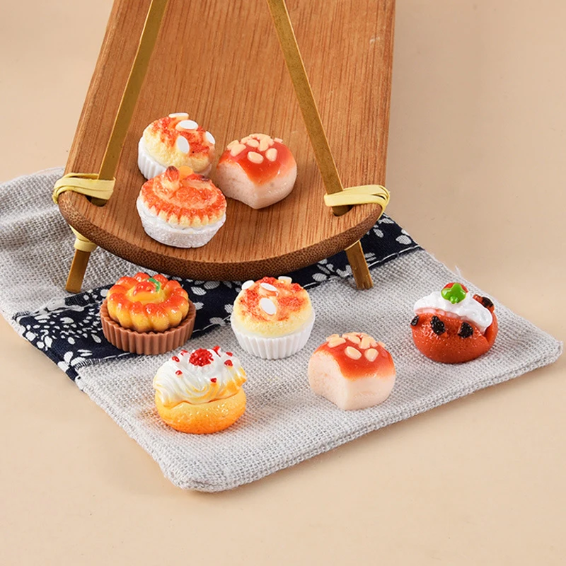 5Pcs/6pcs 1:12 Dollhouse Miniature Fruit Cake Egg Tart Bread Dessert Model Kitchen Food Decor Toy Doll House Accessories