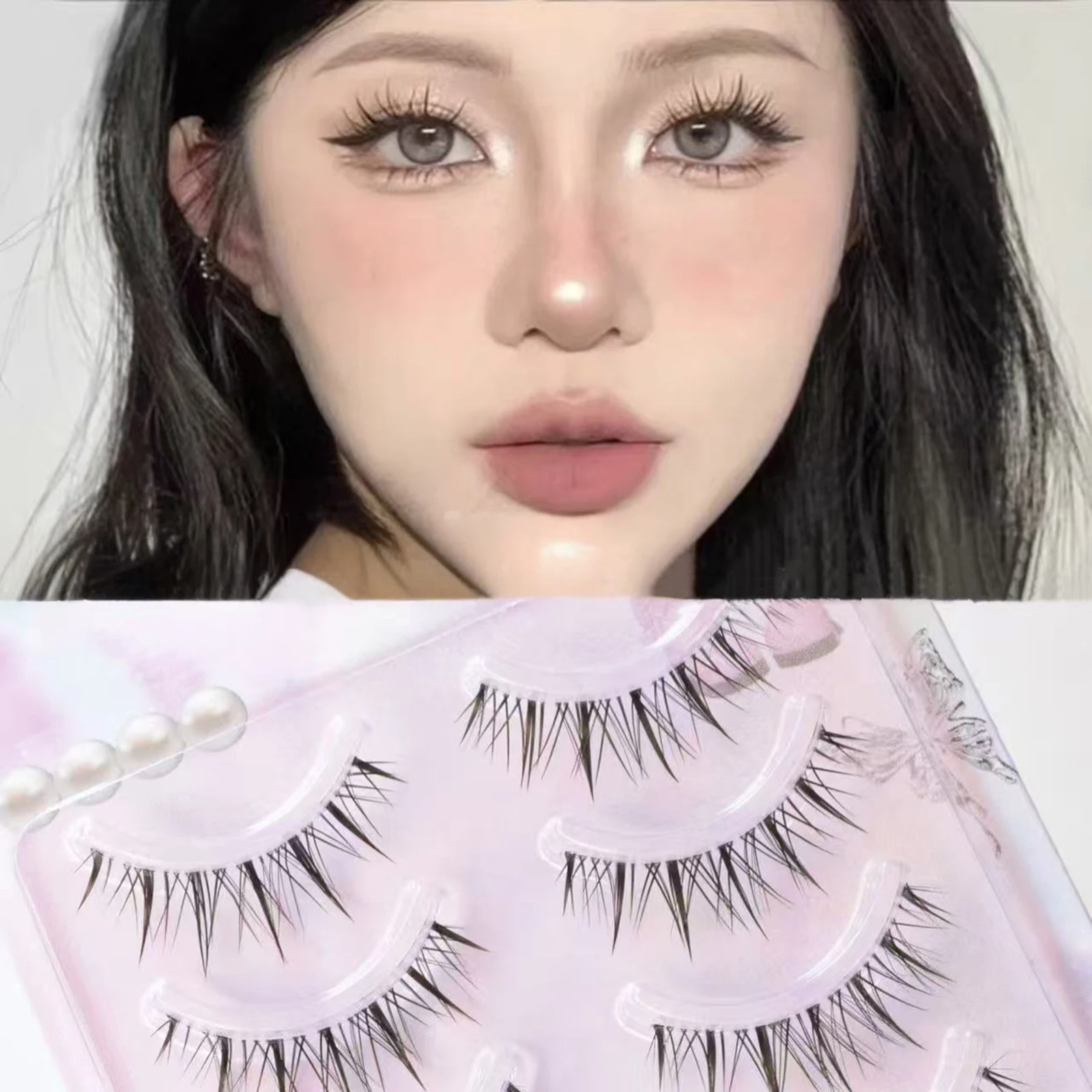 Little Devil Falsche Wimpern Manga Transparentes Band Natürliches Volumen Wimpern für Anfänger Party Make-up im koreanischen Stil