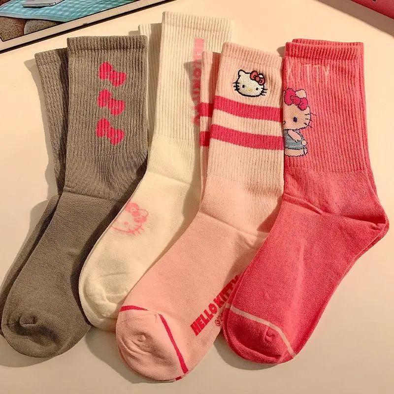 New Sanrio Hello Kitty Winter and Autumn Warm Socks Children's Long Socks Girls Clothing Accessories KT Cat Mid-Tube Socks Gift