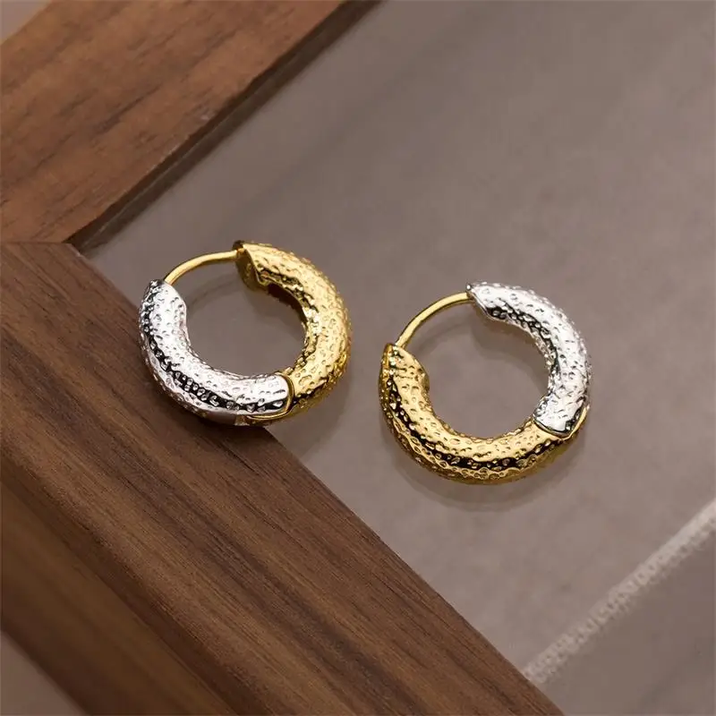 XIYANIKE Gold Color Silver Colour Clash Texture Round Hoop Earrings For Women Girl Fashion New Jewelry Gift Party серьги женские