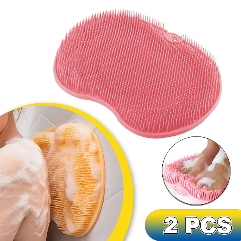 

2PCS Exfoliating Shower Massage Scraper Back Massage Brush Silicone Foot Scrubber Suction Cup Non-slip Bath Mat Body Cleansing