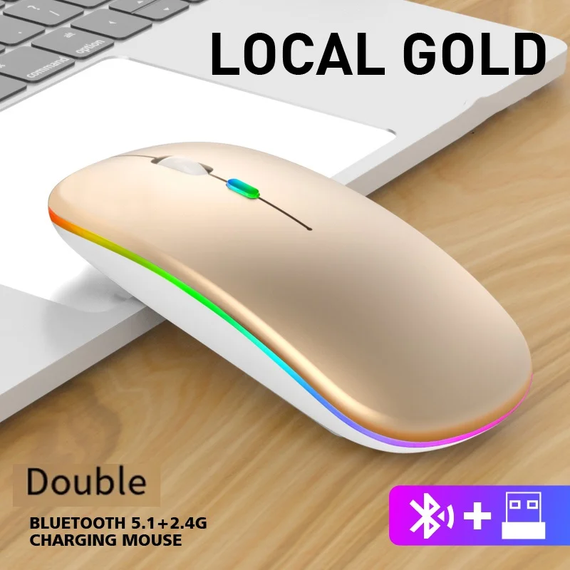 Wireless Bluetooth 5.2 Mouse luminoso ricarica USB Mouse Wireless da 2.4GHz Mouse da gioco portatile da 1600DPI per Computer Tablet