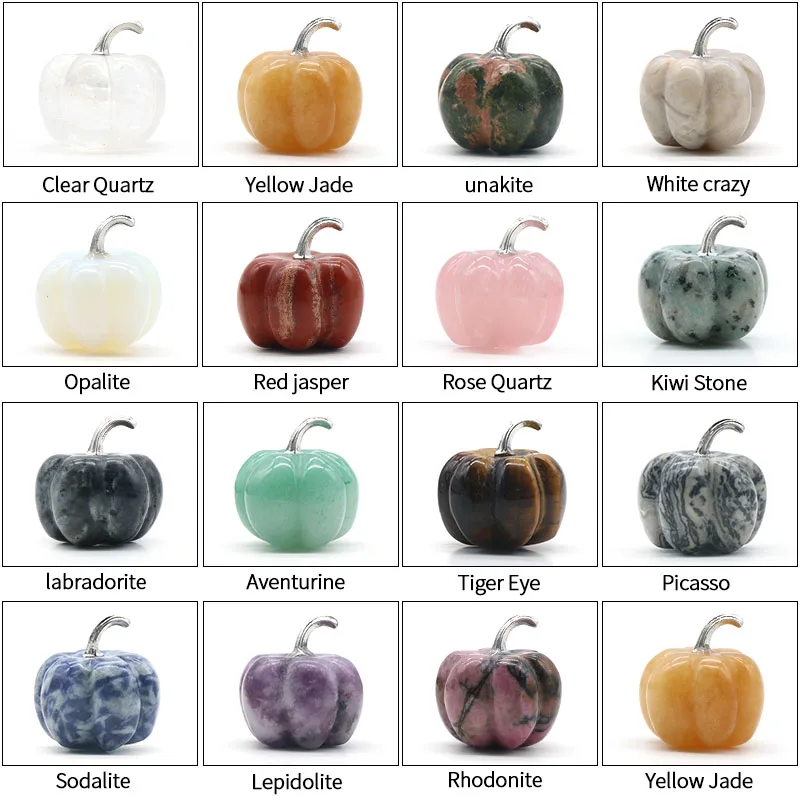 1.2Inch Crystal Pumpkins Figurines for Home Living Room Bedroom Decoration Gifts Handmade Carved Gemstone Crafts