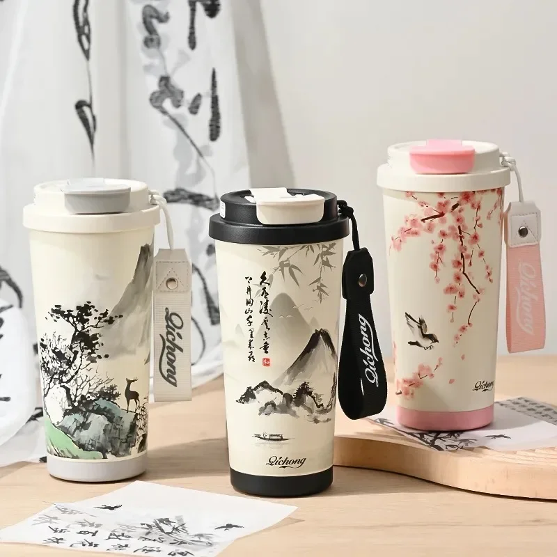 New Chinese Style Insulated Water Bottle 316 Stainless Steel Ceramic Liner Dual Drink Travel Mug Portable Coffee Cup for Office
