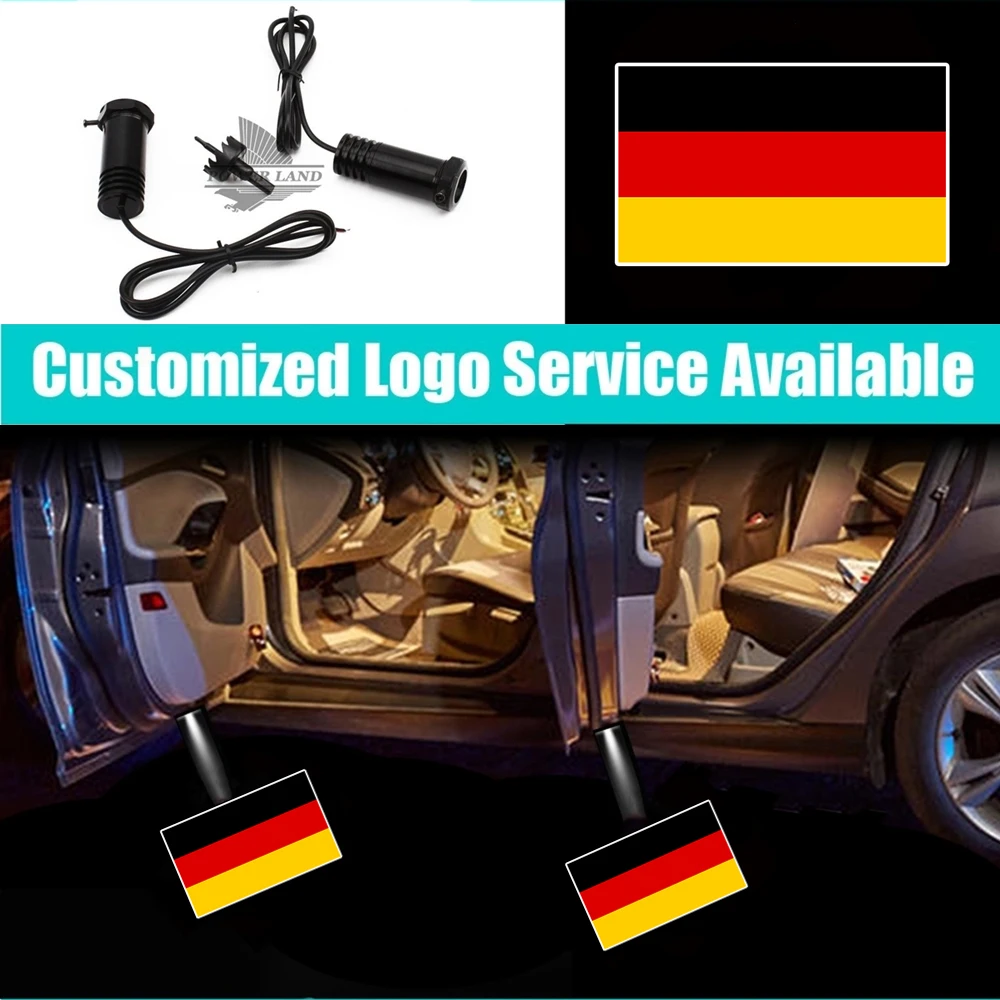 

2 Pieces Wired German LED Logo Germany Flag Car Door Welcome Laser Accessories Car Interior Decoration Projector Shadow Lights