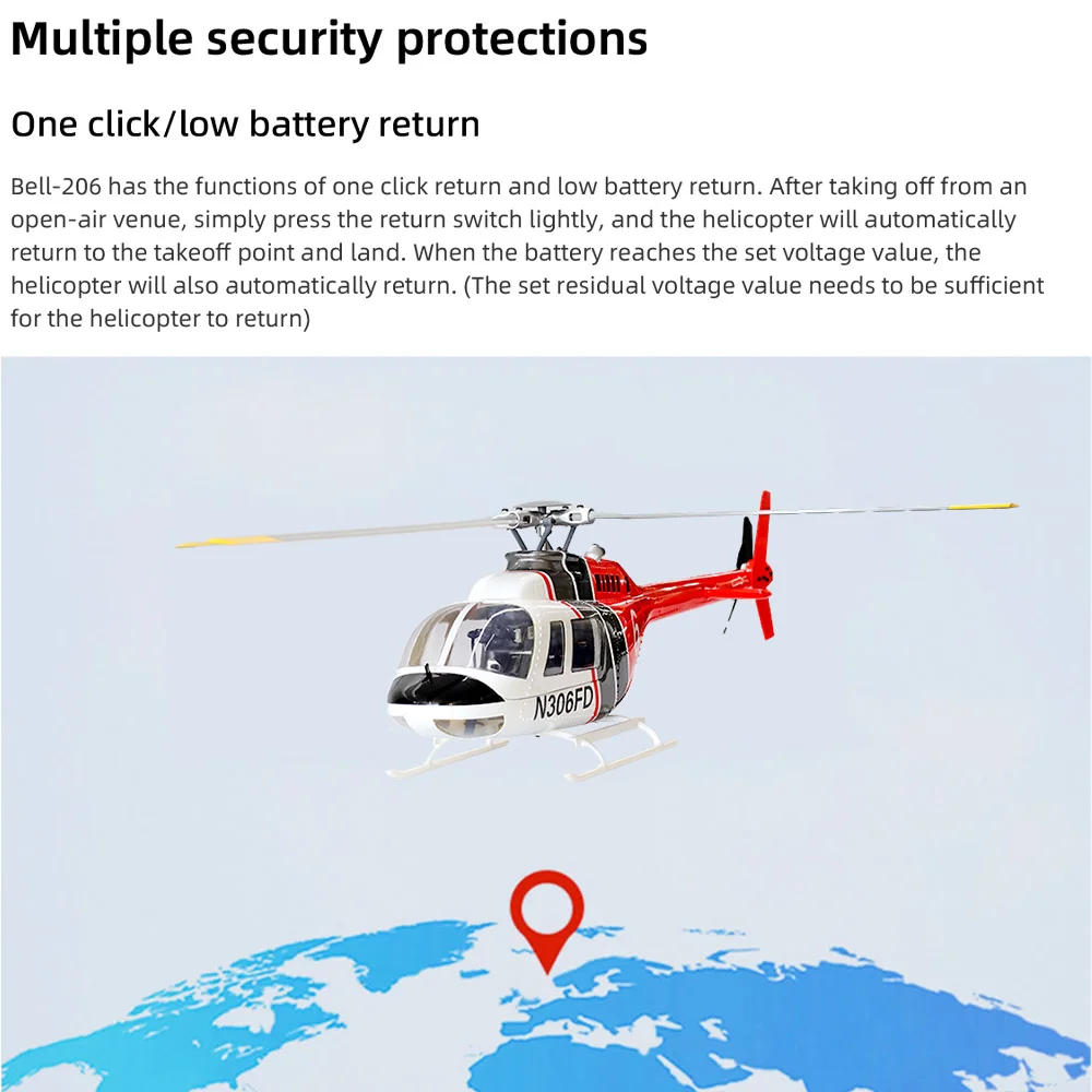 FLYWING Bell206 V4 Elicottero RTF Rc a quattro pale per adulti Stabile in bilico e posizionamento GPS 1:16 10CH Velivoli su larga scala