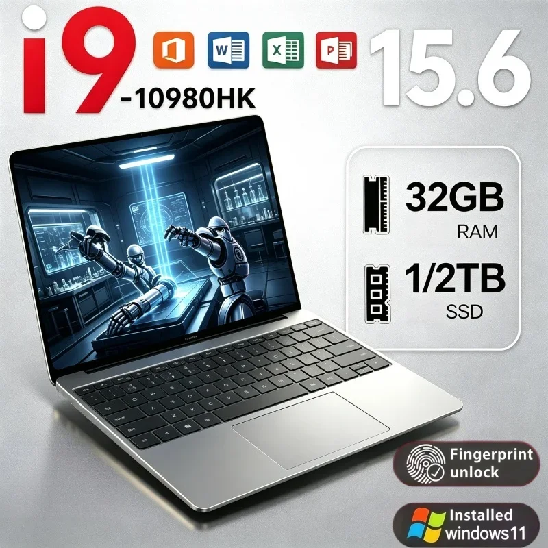 15.6 Inch Notebook Intel Core I9-10980HK 32GB RAM 2TB SSD Windows 11 Fingerprint Unlock Portable Gaming Laptop