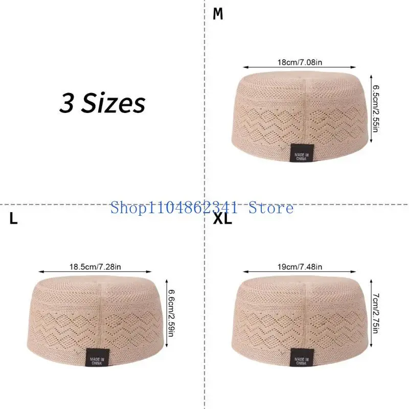 5asd 클래식 무슬림기도 Kufi Hat 문화 행사 수집을위한 Hollowout 디자인이있는 남성용 부드러운 터번 모자 매일 착용